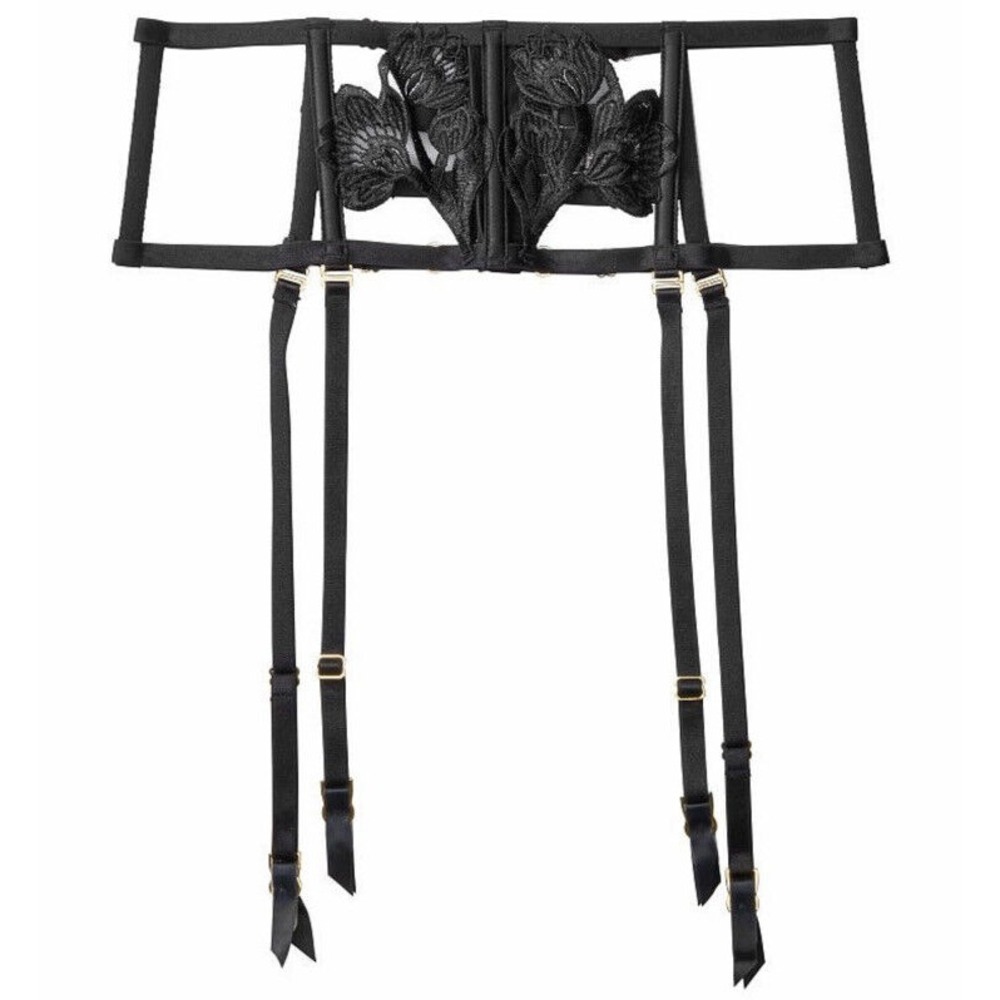 Victoria's Secret Very Sexy‎ Floral Waist Cincher Garter Belt Sz XS / S Black